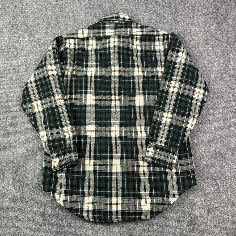 Vintage Amana Woolen Mills Flannel Shirt Mens M Green Plaid 50s 60s Outdoor Work